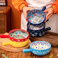 Bohemian ceramic bowl with handle/oven baking bowl, anti-scalding