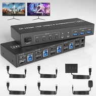 4 Port HDMI+DP Monitor Switch for 4 PCs 2 Monior ,4K Dual Monitor KVM Switch with Audio Microphone O