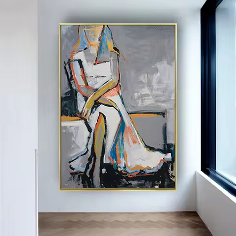 Picasso Inspired Hand-Painted Abstract Girl Canvas Art - Famous Oil Painting Reproduction for Living