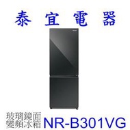 【泰宜電器】Panasonic國際 NR-B301VG 雙門冰箱 300L【另有NR-B331VG】