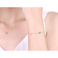14k Real Gold Bracelet Inlaid Natural Emerald Gemstone Bracelet