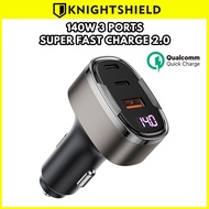 Knightshield 140W Car Charger USB C Type C PD Super Fast Charging 2.0 Car Charger