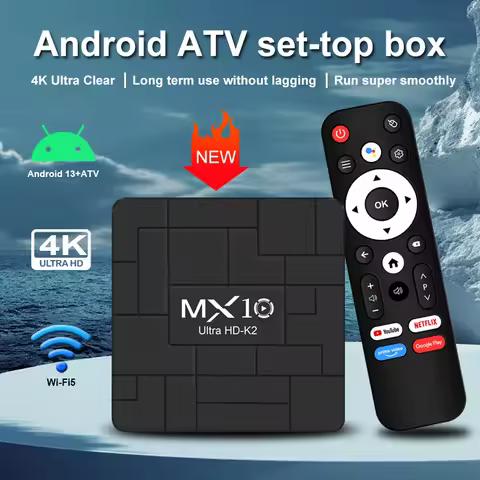 Android TV Box Android 13 MX10 K2 Allwinner H313 Corte-A53 1.5GB 8GB Build in Wi-Fi 2.4G/5G + BT4.0