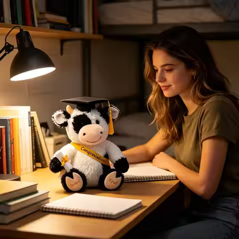 Plush Cow 9 Inch Soft Cute Collectible Stuff Graduation Plush For School Preschool Grade College Hig