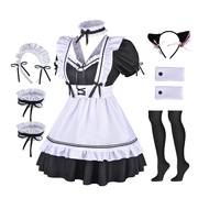 TOLINA Ladies Anime Cosplay French Black white bow Apron Dress Halloween Makeup Costume Furry Cat Ea
