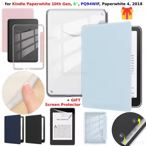 For Kindle Paperwhite 10th Gen Case + Screen Protector PQ94WIF 6" Clear Acrylic PU Leather Cover Pap