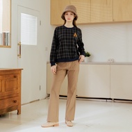 [CUMAR] Buckle Patch Pocket Inner Brushed Flared Pants Blue Coffee