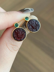 血珀 扎基拉姆 S925銀耳釘 招財