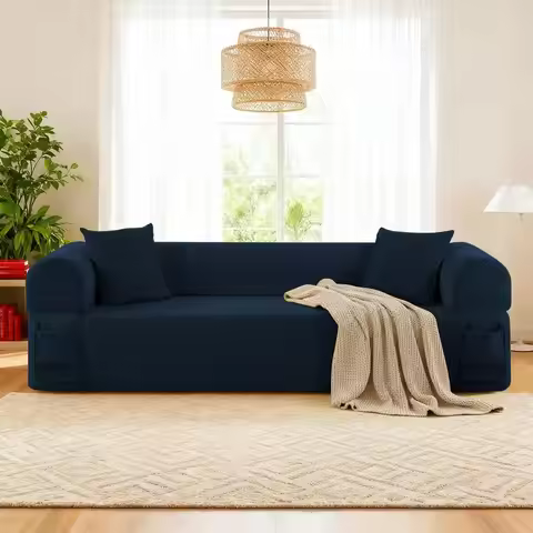 3 Seater Couch, Corduroy Boneless Couches for Living Room,Compressed Cloud Sofa in a Box with 2 Pill
