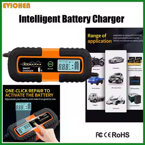 Intelligent Battery Charger for STD,GEL,AGM,EFB,LFP-6V 12V Lithium Iron,12.8V 4AH-100AH Lead-acid,Li