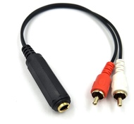 6.35mm 1/4 inch TRS Stereo Jack Female to 2 RCA Male Plug Y Splitter Adapter Cable 25cm/10inch (635F