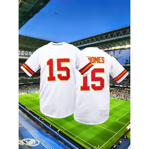 Men's Kansas City #15 Rugby Jersey Breathable V-Neck Stitched Football Jersey Loose Fit Short Sleeve