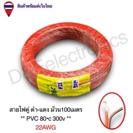 สายไฟคู่ PVC ทนร้อน 80°C ความยาว 100 เมตร ขนาด 22AWG 24AWG 28AWG สีดำ-แดง คุณภาพสูง (1 ม้วน / ออเดอร