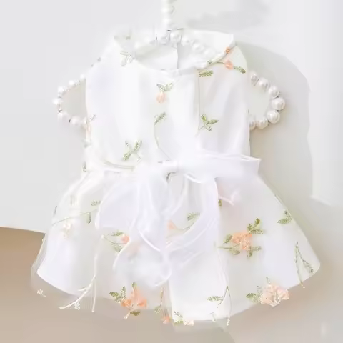 Dog Cute Dress Summer Floral Dog Mesh Dress Kitten Puppy Pet Skirt Dog Clothes Bow Lace Dog Princess