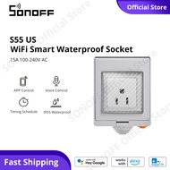 SONOFF S55 US Ổ cắm chống nước thông minh WiFi Ổ cắm tường thông minh ngoài trời Ổ cắm 15A loại B eW