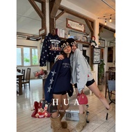 [HUA] Niche~< Flashing Diamond Five-Pointed Star} American Street vibe Long-Sleeved Pullover Sweatsh