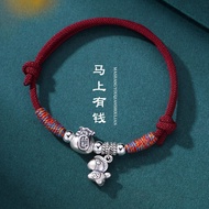 999 Sterling Silver Immediately Rich Bracelet Women's Chinese Style Zodiac Horse Benming Year Red Br