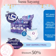 [Bundle Deal] TETO Premium Baby Diaper Pants Size M - XXL FREE Anakku Hypoallergenic Baby Wipes Wet 