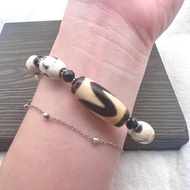 覺護-小年份手工虎牙雞骨白鈣化三眼天珠手串/剛強/清淨/醒覺