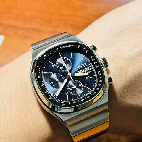 Hruodland Retro Quartz Chronograph Men Watches Sapphire Glass Stainless Steel Fashion Dress Wristwat