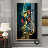 Lukisan ikan koi fengsui handmade ukuran 200×100cm plus bingkai