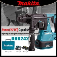 Makita DHR242 18V LXT 24mm Rotary Hammer Concrete Impact Hammer body only electric hammer impact drill rechargeable Brushless Cordless 24mm Rotary Hammer Rechargeable Electric Drill Power Tools(with 2 batteries + charger)