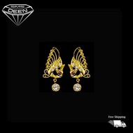 SMS DEEN Fancy Peacock Stone Earrings (Screw Type), ±2.45GM - Gold 916 Emas - Subang (Info: ±2.5x1.6