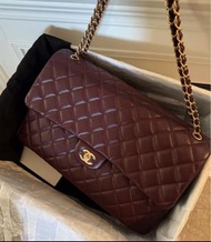 100%new Chanel Jumbo 25A  酒紅 超大號 cf maxi 有單