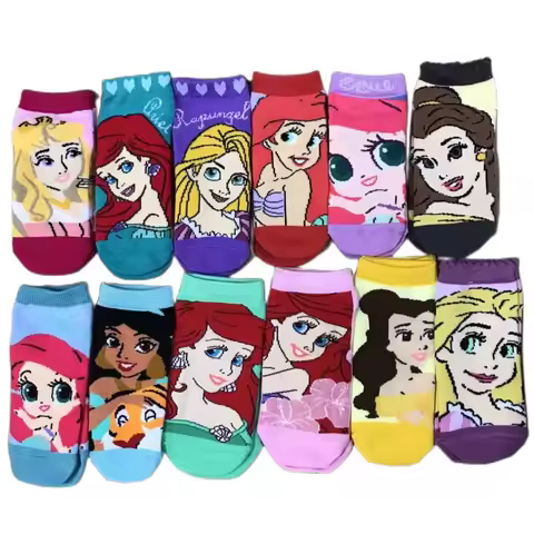 HOT TOYS Cartoon Princess Prints Socks Colorful Girl Ana Elsa Mermaid Design Cute Socks Size 15-20cm