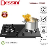 DESSINI 5000W 2 Burner Gas Cooker Dapur Gas Stove LPG Tempered Glass Auto Ignition Built-In/Tabletop