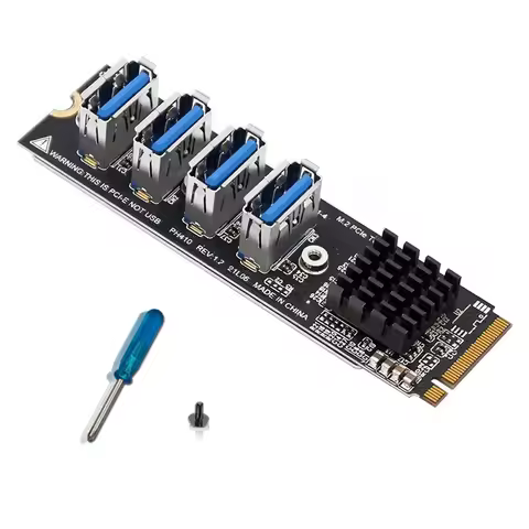 M.2 NVME to 4 Port PCI-E X1 USB3.0 Riser Card PCI Express Multiplier Hub Adapter M2 Riser Card For A