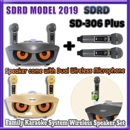 SDRD-SD306 SD306 PLUS Karaoke Bluetooth Speaker with Dual Wireless Microphone Mobile Wireless Karaoke Speaker Home Kara