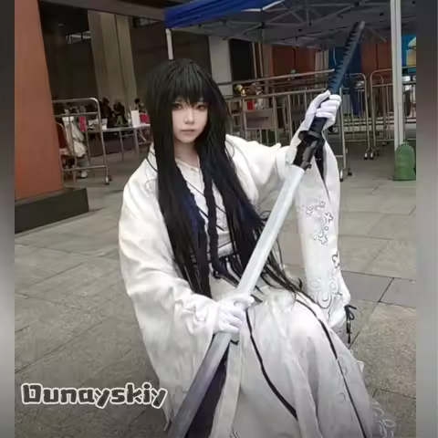 Hemera Cos^Araya Japanese kimono white long dress Retro blue floral pattern Miko uniform Halloween a