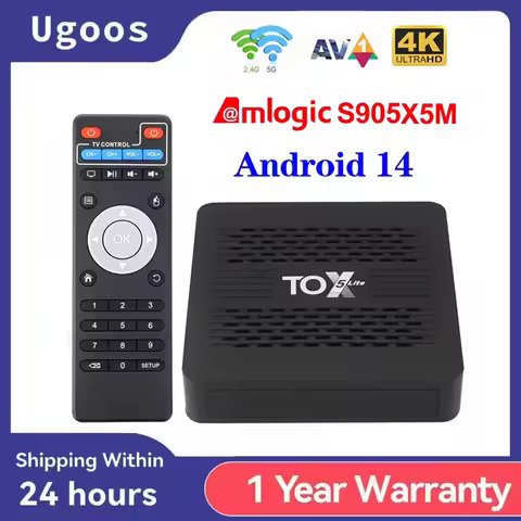 Ugoos TOX5 Lite Smart TV Box Android 14 2GB 32GB With S905X5M Dual Wifi 1000M LAN BT4.1 Support H.26