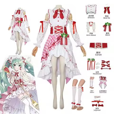 Anime Strawberry Miku 15th Anniversary Cosplay Costume Wig Anime Women Lovely Lolita Dress Game 15th
