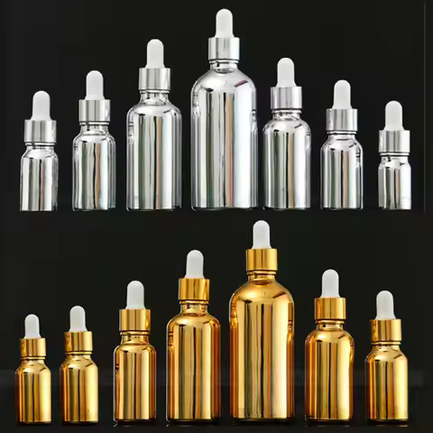 5X 10X Empty Dropper Bottle Gold Silver Essential Oil Glass Aromatherapy Liquid 5-50ml Drop Massage 