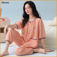 Cotton Summer Sleepwear Set - Women's Three-Quarter Sleeve PJ Pants