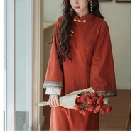 Romantic Purple Vintage Style Long Qipao Young Girls Autumn Winter New Arrival Elegant Traditional C