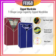 T-Shape Rak Pakaian Zip Almari Baju Kain Besar Rack Big Large Capacity Zipped Spacious Storage Student Wardrobe almari baju murah ampaian penyidai Baby clothes rack pole single double pole murah cheap staff office furniture plastik plastic 太空简易衣柜衣橱 FG01