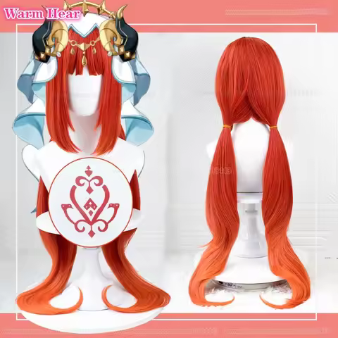 Game Nilou Synthetic 95cm Long Double Ponytail Orange Red Cosplay Anime Wigs Heat Resistant Hair Hal