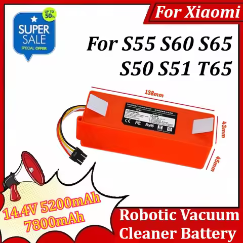 14.4V 5200mAh 7800mAh Robotic Vacuum Cleaner Battery For Xiaomi S55 S60 S65 S50 S51 T65 Rechargeable