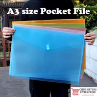 A3 Size Pocket File Semi Transparent Button File Stationery School Office Plastic File Drawing File