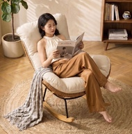 Rattan Rocking Recliner Lounge Chair for Adults, Single Lazy Napping Sofa for Balcony and Bedroom Ke