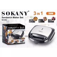 เครื่องทำขนม3in1 SOKANYรุ่นSK-920 ปลั๊กไทย กำลังไฟ750วัตต์ พร้อมถาดอบ 3ถาด มีถาดแซนวิช ถาดวาฟเฟิล ถาดโดนัท ทำได้หลักหลายในเครื่องเดียว พร้อมส่