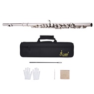 Western Concert Flute Silver Plated 16 Holes C Key Cupronickel Woodwind Instrument with Cleaning Clo