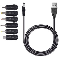 USB Charging Cable to Universal 5.52.1 Jack with 6 Interchangeable DC Plugs 2.50.7mm, 3.01.1mm, 3.51
