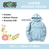 Hoodie Polos Cowok Cewek Remaja Warna Biru Muda Size L
