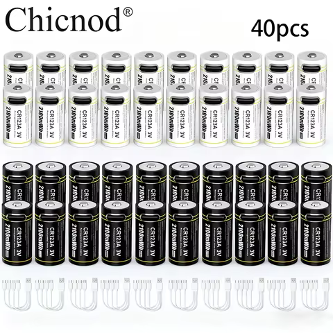 CHICNOD 2-40PCS TYPE-C Rechargeable Li-ion Battery CR123A 3V 2100mWh Lithium Battery 3V Camera Batte