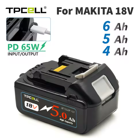 TPCELL 5/6AH PD65W For Makita 18V Battery with Type-C Input/Output Power Tools Li-ion Replacement LX