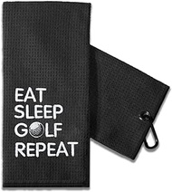 TOUNER Funny Golf Towel Gift for Dad, Retirement Gifts for Men Golfer, Funny Golf Towel for Men, Embroidered Golf Towels for Golf Bags with Clip (Eat Sleep Golf Repeat)